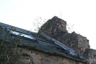 Standing Building Survey photograph, Gorgie Mill general view of remaining section of north-east external elevation, 396-410 Gorgie Road, Edinburgh