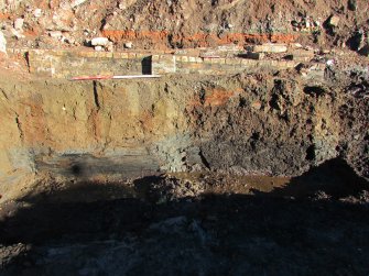 Excavation photograph, W facing section through Trough 027, 396-410 Gorgie Road, Edinburgh