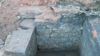 Excavation photograph, Detail of stone blocking wall in wheel pit 081, 396-410 Gorgie Road, Edinburgh