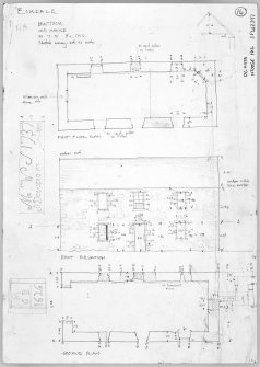 Beattock, Old Manse. Sketch survey, not to scale. Ground and first floor plans, E elevation and details. 