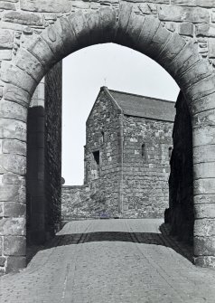 View of St Margaret's Chapel, Edinburgh Castle through Fogg's Gate