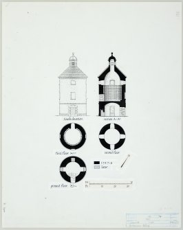 Inveraray, Carloonan Dovecot.
Publication copy of South elevation, section and ground, first and second floor plans.
