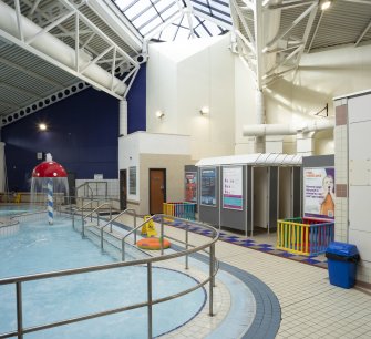 Xcite Livingston Leisure Centre.  View of pool area and pool side changing rooms.