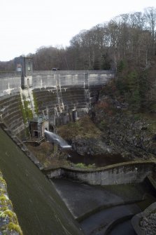 Earlstoun Dam. View of valve house in concrete mass and gravity dam.