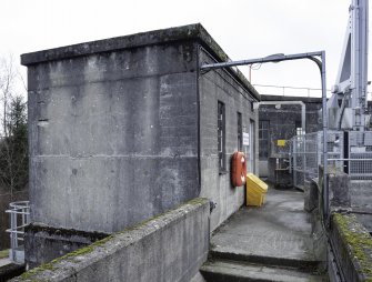 Carsfad Hydro Electric Power Station, Fish House. The Fish House regulates and monitors the passage of fish through the fish ladder upstream from Water of Ken into Carsfad Loch/Reservoir.