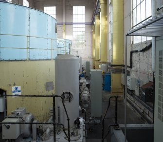 Interior. Carsfad Hydro Electric Power Station. Turbine House, view along south side from west