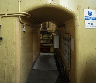 Interior. Carsfad Hydro Electric Power Station. Turbine/Power House, ground level. Concrete platform on which generator set sits