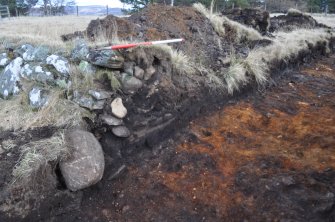 Trial Trench Evaluation Photograph, S facing section of wall 3202, A9 Dualling - Tomatin to Moy, Highland