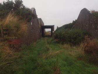 Explosives Magazine R1: view from the ESE showing the original canopy above the narrow gauge railway line in front of the building’s façade