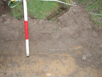 Evaluation photograph, North-north-west facing section taken from NNW (Trench 33), Knockroom Farm, Cumnock, East Ayrshire