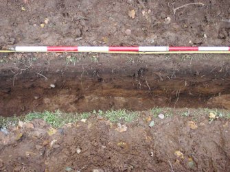 Excavation photograph, Section shot 3.5-5m taken from E, Carzield Roman Fort, Kirkton, Dumfries