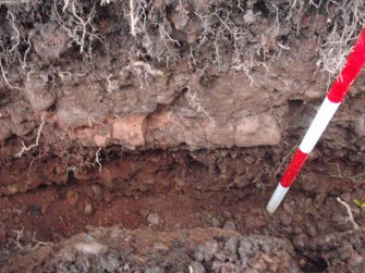 Excavation photograph, Sandstone concentration close up taken from ESE, Wellington Bridge, Carzield Roman Fort, Kirkton, Dumfries