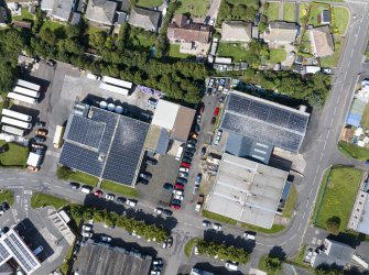 Aerial view of Industrial (Acredale and Eyemouth Industrial Estates) and Inter-War (Hurkur Crescent and Schools) Areas of Townscape Character, Eyemouth