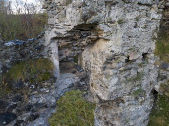 Boyne Castle.
Interior, main hall, blocked window opening at 2nd floor level in N gable
