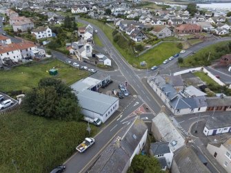 Oblique aerial view from east-south-east showing Historic Burgh and Harbour, Victorian Expansion, Inter-War (Hurkur Crescent and Schools) and Mid- to Late C20 (Barefoots) Areas of Townscape Character, Eyemouth