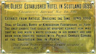 Salutation Hotel, Perth - plaque