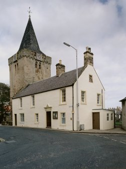 General view from south west of Tolbooth and Church tower