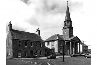 General view from NW of Town House, Parish Church and Manse.