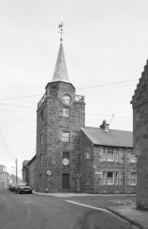 View of Stonehaven Town House and clock tower from west north west