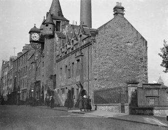 View from south east of Tolbooth showing Gasworks Chimney in background
