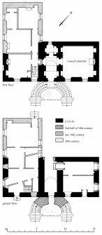 Plans: first floor; ground floor
Preparatory drawing for 'Tolbooths and Town-Houses', RCAHMS, 1996.
N.d.
