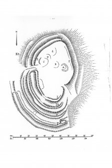 Publication drawing; plan of fort at Camps Knowe Wood. Photographic copy of original drawing.