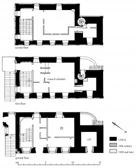 Plans: ground floor; first floor; second floor
Preparatory drawing for 'Tolbooths and Town-Houses', RCAHMS, 1996.
N.d.