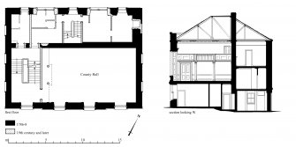 Survey drawings: First-floor plan; Section
Preparatory drawing for 'Tolbooths and Town-Houses', RCAHMS, 1996.

