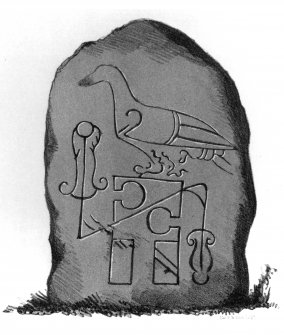Tyrie symbol stone.
From J Stuart, The Sculptured Stones of Scotland, vol. i, 1856, plate xiii.
