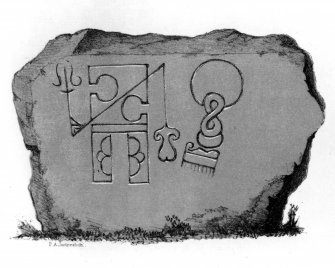 Clynemilton symbol stone (no. 2).
From J Stuart, The Sculptured Stones of Scotland, i, pl. xxxiii.
