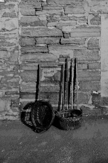 Details of tenter sticks, later fish trays and basket measures for oak chip fires, Kippering house, Wick