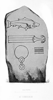 Illustration of Dunrobin Pictish symbol stone.
From J Stuart, The Sculptured Stones of Scotland, i, pl. cxii.
