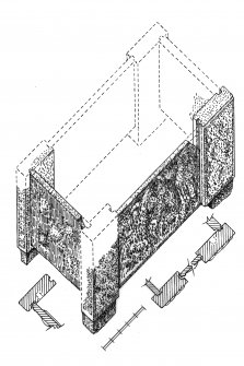 Axonometric view of the reconstruction of the St Andrews Sarcophagus, with plans of the joints.
