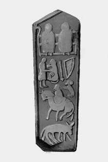 Reverse of Aldbar Chapel cross-slab.
From J Stuart, The Sculptured Stones of Scotland, i, pl. lxxxii.