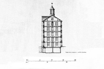 Elevation, plans and cross-section of Bell Mill and gazebo.