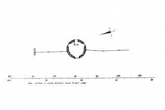 Elevation, plans and cross-section of Bell Mill and gazebo.