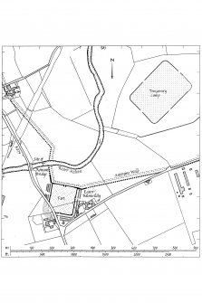 Publication drawing: general plan showing the Roman fort, bridge and temporary camp, Balmuildy.