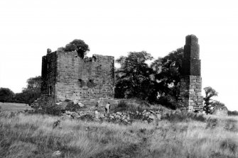 View of Skaithmuir Tower, showing the medieval tower and later pumping-house. The site has since been levelled.