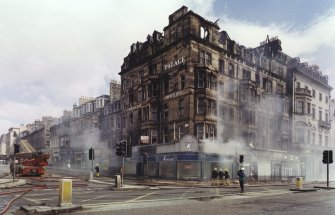 View of the Palace Hotel on Princes Street, Edinburgh the morning after being gutted by fire.