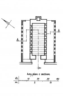 Cut-away axonometric drawing of kiln, Key Plan and Section
Insc. "GDH"   u.d.