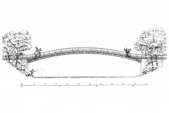 Photograph of drawing showing elevation and details of arch spandrel, arch soffit and joint between arch and cross ribs.
Insc.: 'Duchess Bridge, Langholm, Dumfriesshire.  GDH 20/2/86.'