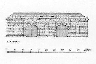 Glasgow, 13-23 Tradeston Street, Randolph & Elder Engine Works.
Drawing showing W and S elevations, Axonometric view and plan.
Insc. "The Randolph & Elder Engineering Works, Tradeston Street, Glasgow.  drawing by Alan Leith"