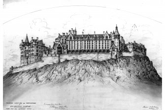 Proposed additions and restorations to Edinburgh Castle viewed from Lothian Road, Edinburgh.