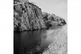 Crinan Canal.
View of rock cutting on canal bank at unspecified location near Crinan