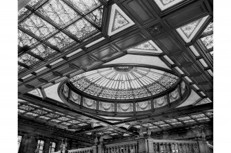 The Booking Hall at Waverley Station, Edinburgh, with a  general view of the roof and cupola.
