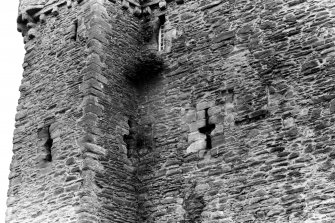 Detail of North side of Keep, showing cross slit and flanking features at second floor level