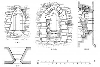 Exterior and Interior Elevations, Section and Plan of South Nave window
u.s.   u.d.
