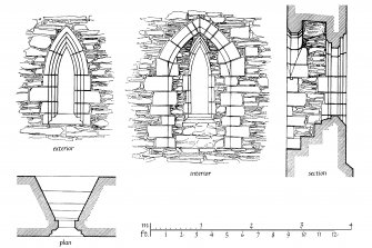 Exterior and Interior Elevations, Section and Plan of North Chancel window
u.s.   u.d.