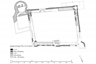 Publication drawing. Castle Sween; phased plan of parapet and upper floor of North-West tower.