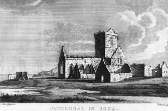 Iona, Iona Abbey.
Photographic copy of painting showing general view from North.